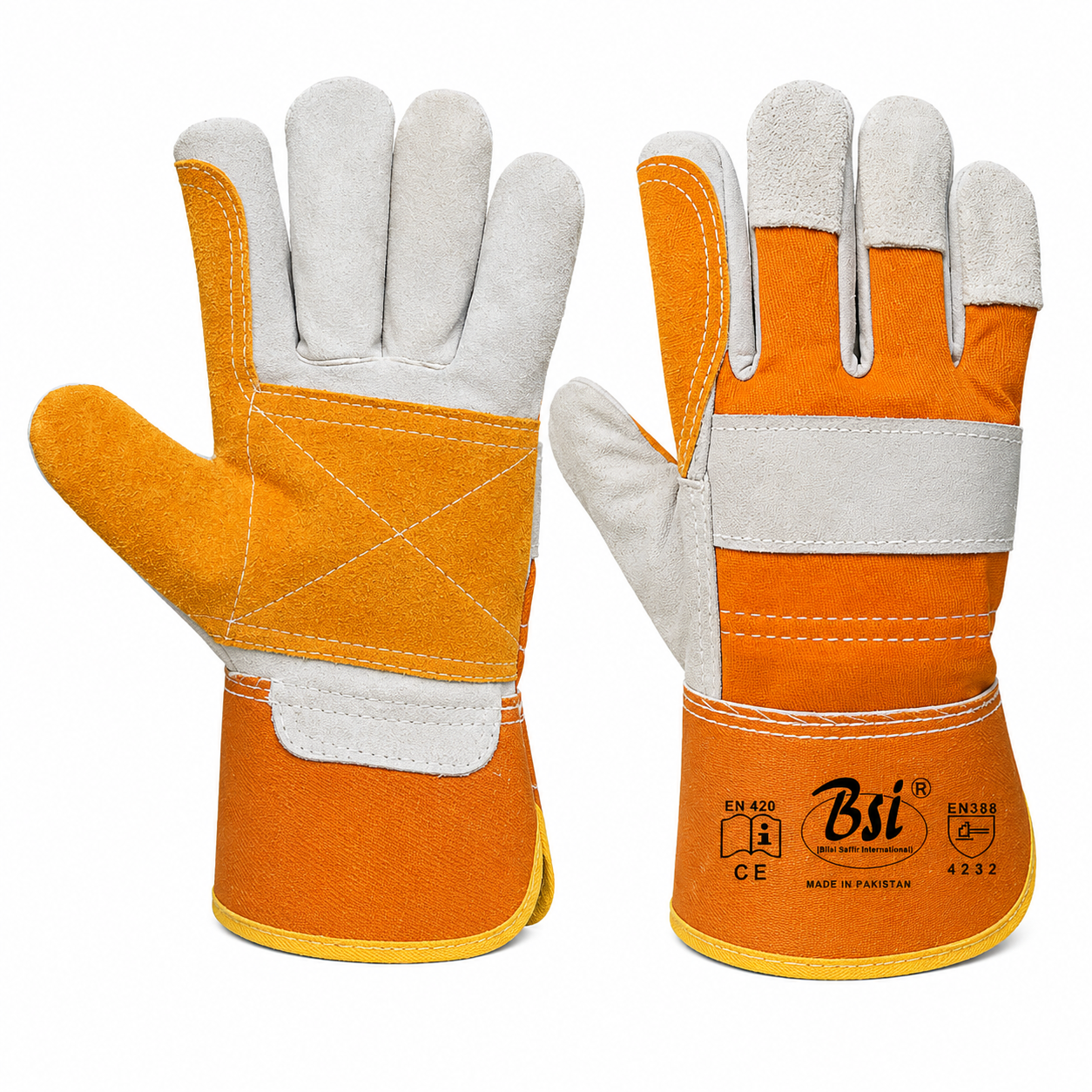 BSI 2476YCHK 707 Leather Working Gloves Yellow Double Palm