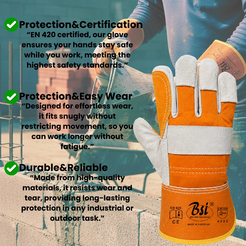 BSI 2476YCHK 707 Leather Working Gloves Yellow Double Palm - Image 9