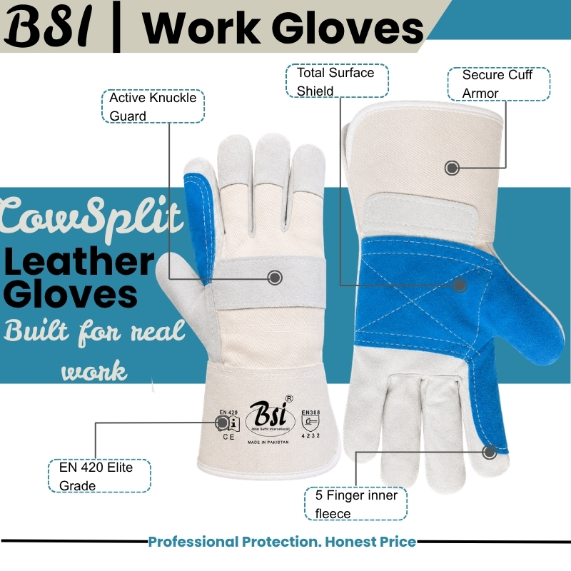 BSI 2476WCHK Leather Working Gloves White and Turquoise Double Palm 707 - Image 8