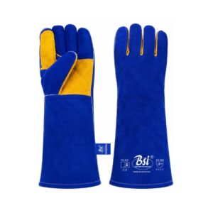 BSI 2501YBP 16" Long Cuff Blue Welding Gauntlet Gloves with Yellow Palm