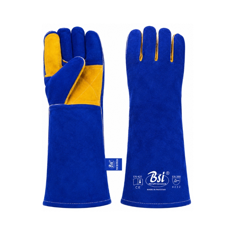 BSI 2501YBP 16" Long Cuff Blue Welding Gauntlet Gloves with Yellow Palm