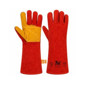 BSI 2501YRP 16" Long Cuff  Red Welding Gauntlet Gloves with Yellow Palm