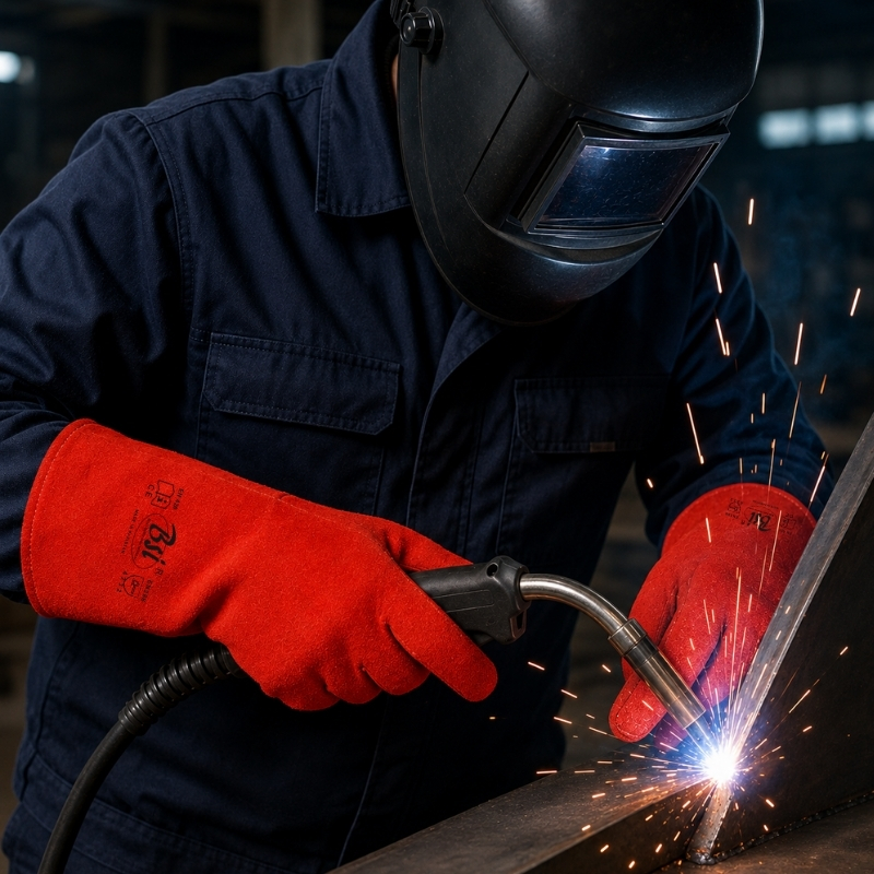 BSI Red 2501RS 16" Long Cuff Welding Gauntlet Gloves – Simple Style - Image 3