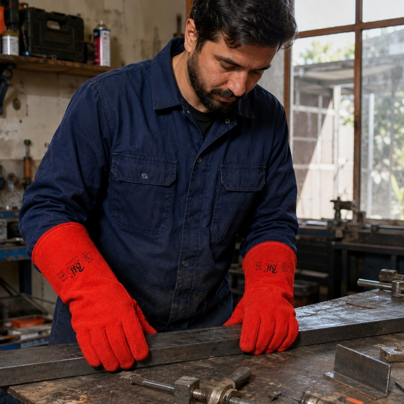 BSI Red 2501RS 16" Long Cuff Welding Gauntlet Gloves – Simple Style - Image 4