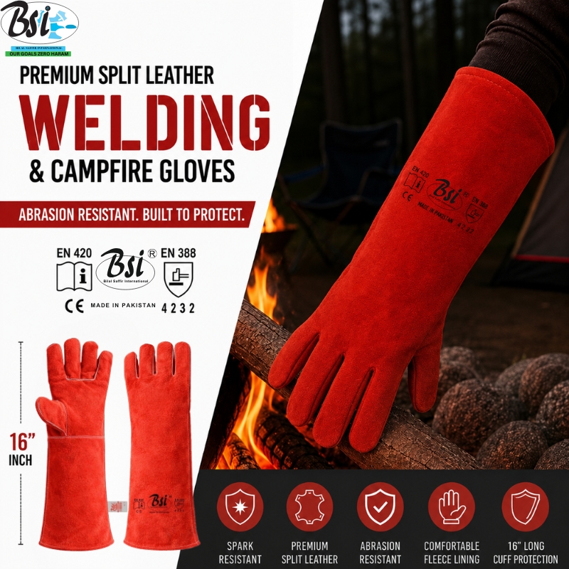 BSI Red 2501RS 16" Long Cuff Welding Gauntlet Gloves – Simple Style - Image 7