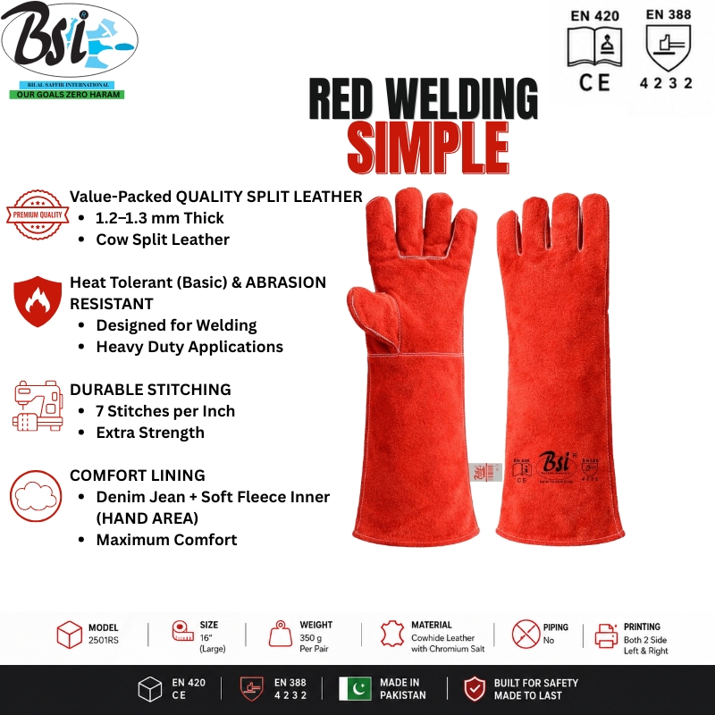 BSI Red 2501RS 16" Long Cuff Welding Gauntlet Gloves – Simple Style - Image 8