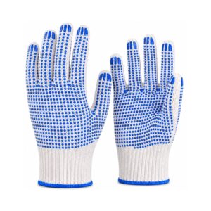 BSI 2455WDD Cotton Glove White Knitted Blue Dotted (Double Sided)