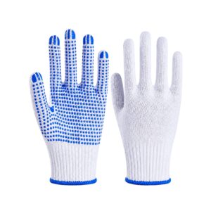 BSI 2455WSD Cotton Glove White Knitted Blue Dotted (One Sided)