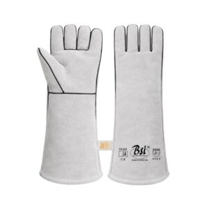 BSI 2501WP 16" Long Cuff White Welding Gauntlet Gloves with Black Piping