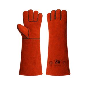 BSI Red 2501RP 16" Long Cuff Welding Gauntlet Gloves with Black Piping