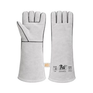 BSI 2501WP 16″ Long Cuff White Welding Gauntlet Gloves with Black Piping